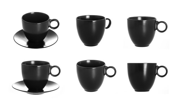 black cup isolated on a white background, black cup set, black tea cups set