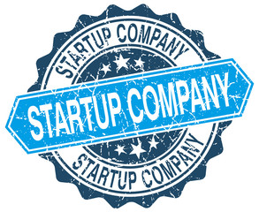 startup company blue round grunge stamp on white