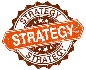 strategy orange round grunge stamp on white