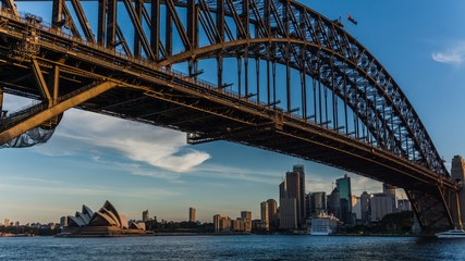 Sydney's opera house and skyline seen from the harbour bridge