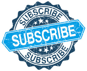 Fototapeta premium subscribe blue round grunge stamp on white