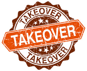 takeover orange round grunge stamp on white