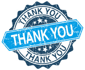 thank you blue round grunge stamp on white