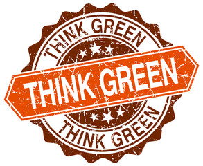 think green orange round grunge stamp on white