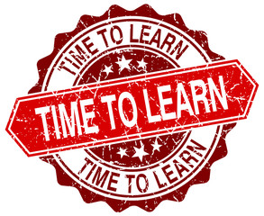 time to learn red round grunge stamp on white