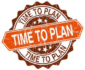 time to plan orange round grunge stamp on white