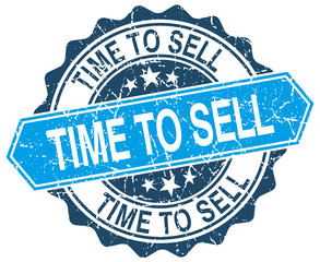 time to sell blue round grunge stamp on white