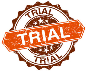 trial orange round grunge stamp on white