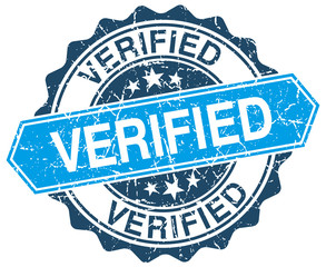 verified blue round grunge stamp on white