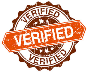 verified orange round grunge stamp on white