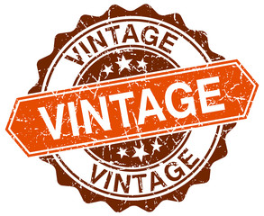 vintage orange round grunge stamp on white