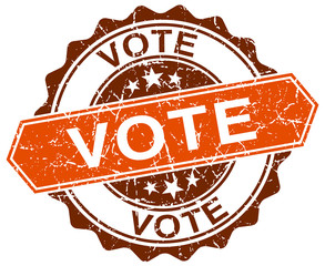 vote orange round grunge stamp on white