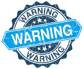 warning blue round grunge stamp on white