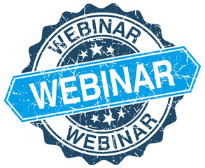 webinar blue round grunge stamp on white