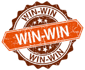 win-win orange round grunge stamp on white