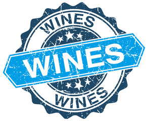 wines blue round grunge stamp on white