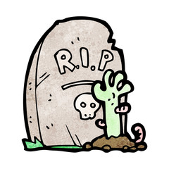 cartoon zombie rising from grave