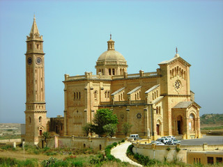 Fototapeta na wymiar Ta Pinu Basilica, a Roman Catholic minor basilica located close to the village of Gharb on the island of Gozo, Malta, on a sunny day.