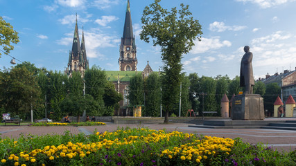 Lviv, Church of Sts. Olha and Elizabeth,Stepan Bandera monument 