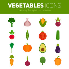 Trendy set of stylish flat vegetable icons