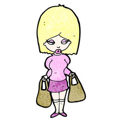 cartoon blond woman with shopping bags