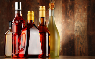 Bottles of assorted alcoholic beverages