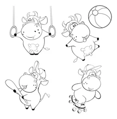 Fototapete Rund Happy cows. Clip-Art. Cartoon. Coloring book  © liusa