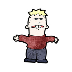 cartoon ugly boy shrugging shoulders