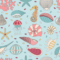 Seamless pattern of seashells