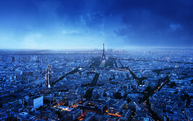 Obraz premium Paris skyline o zachodzie słońca, Francja