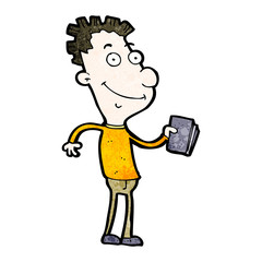 cartoon happy boy with book