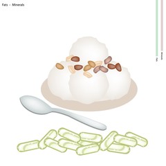 Coconut Ice Cream with Nuts on White Background