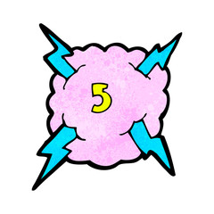 cartoon lightning storm cloud symbol with number five