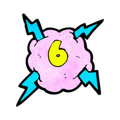 cartoon lightning storm cloud symbol with number six