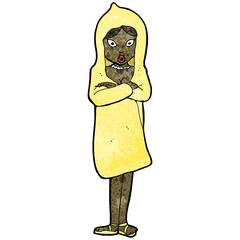 cartoon woman in rain coat