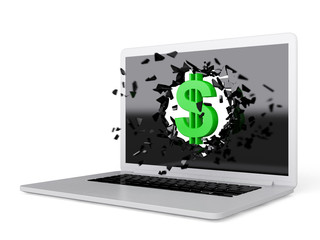 Green dollar sign destroy laptop