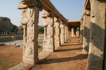 Fototapeta premium Pillars of ruined temple in hampi