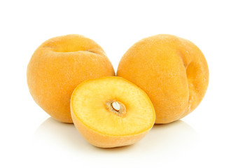  ripe yellow peach on white background