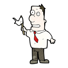 cartoon man waving white flag