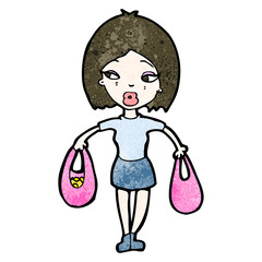 cartoon woman with shopping bags