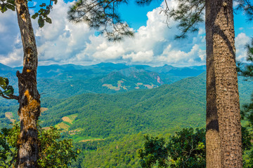 Natural landscape view of mountain range in Mae Hong Son province