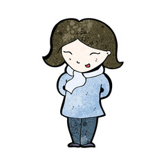 cartoon happy woman wearing scarf
