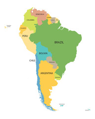 Obraz premium colorful South America map with names of all countries