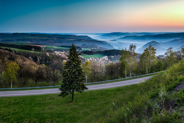 Beautiful sunrise in the mountains of luxembourg