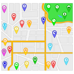 2D Flat Icon Sets Location Flag Infrastucture in Map with Outline