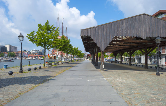 The port of Antwerp in sunlight in summer