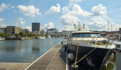 Gordijnen Port of Antwerp in sunlight in summer © Naj