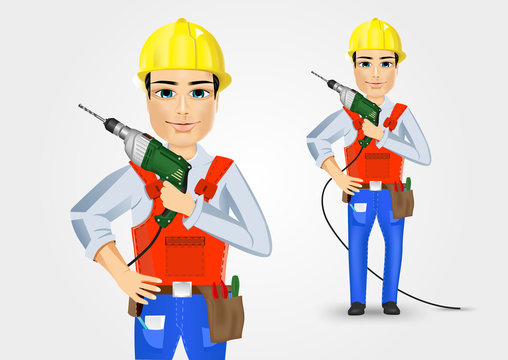 electrician or mechanic holding electric drill 