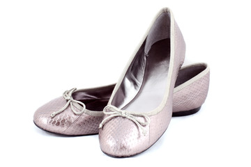 close-up isolated women silver snakeskin flat shoes
