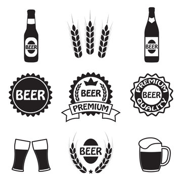 Beer icons, symbols and labels set. Vector.